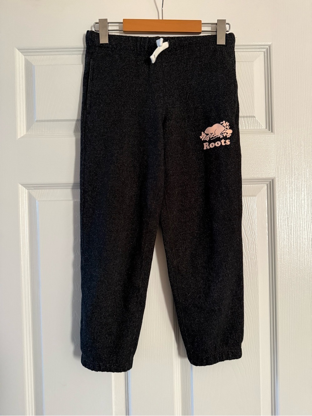 Roots Kids Black Sweatpants with Pink Logo Accent